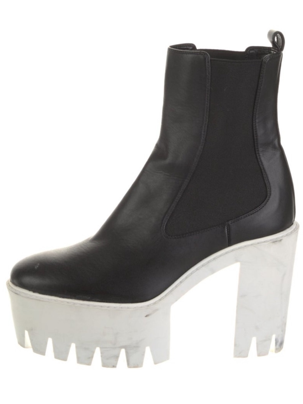 Stella McCartney Black Vegan Leather Chelsea Boots with White Lug Platform